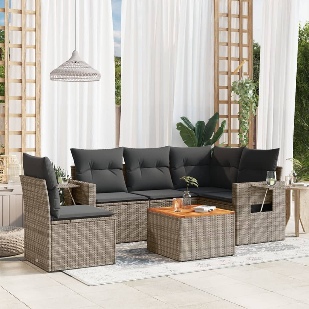 6-delige Loungeset met kussens poly rattan grijs is nu te koop bij PeponiXL, paradijselijk wonen!