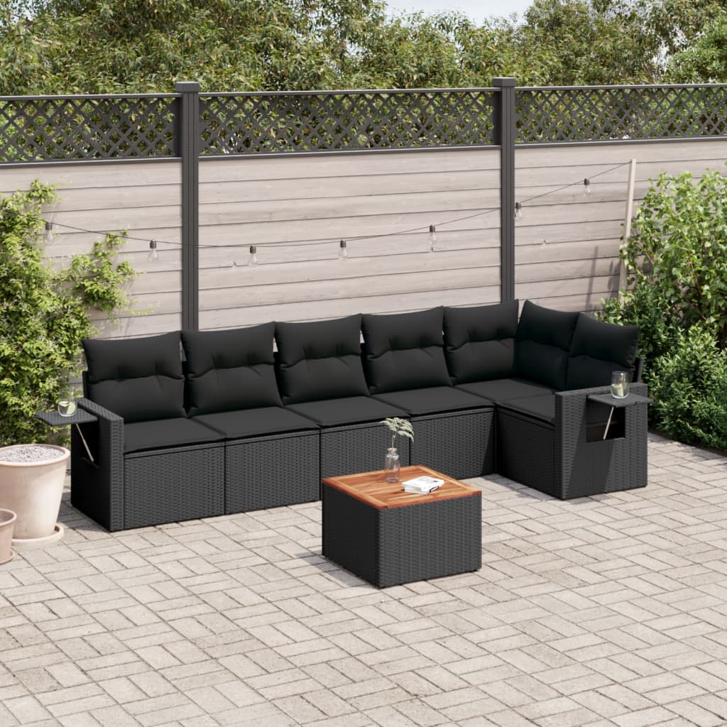 7-delige Loungeset met kussens poly rattan zwart is nu te koop bij PeponiXL, paradijselijk wonen!