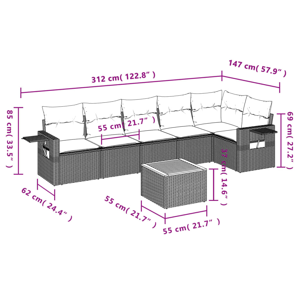 7-delige Loungeset met kussens poly rattan zwart is nu te koop bij PeponiXL, paradijselijk wonen!