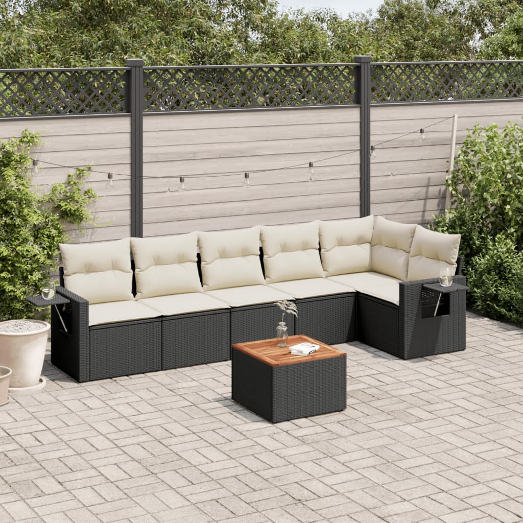 7-delige Loungeset met kussens poly rattan zwart is nu te koop bij PeponiXL, paradijselijk wonen!