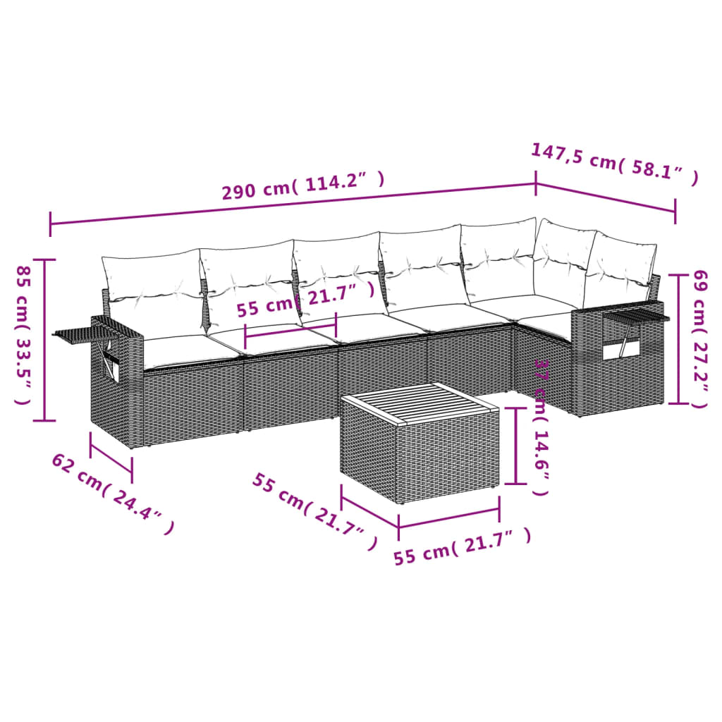 7-delige tuinbankset met kussens van zwart polyrotan is nu te koop bij PeponiXL, paradijselijk wonen!