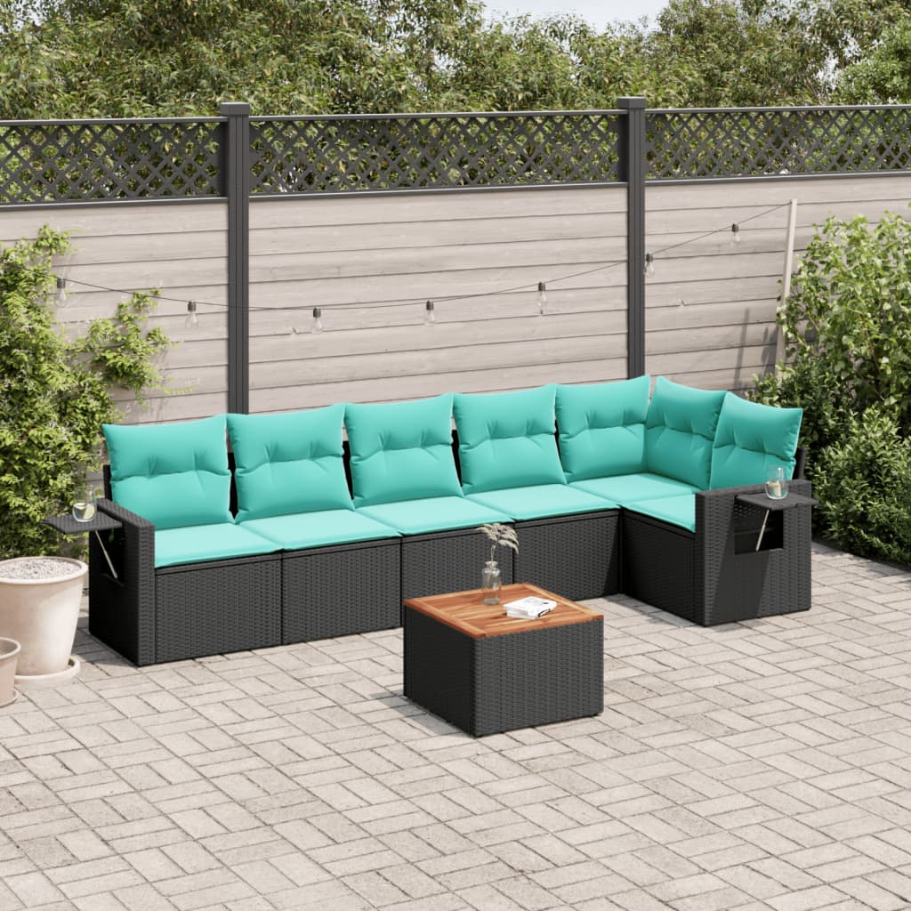 7-delige tuinbankset met kussens van zwart polyrotan is nu te koop bij PeponiXL, paradijselijk wonen!