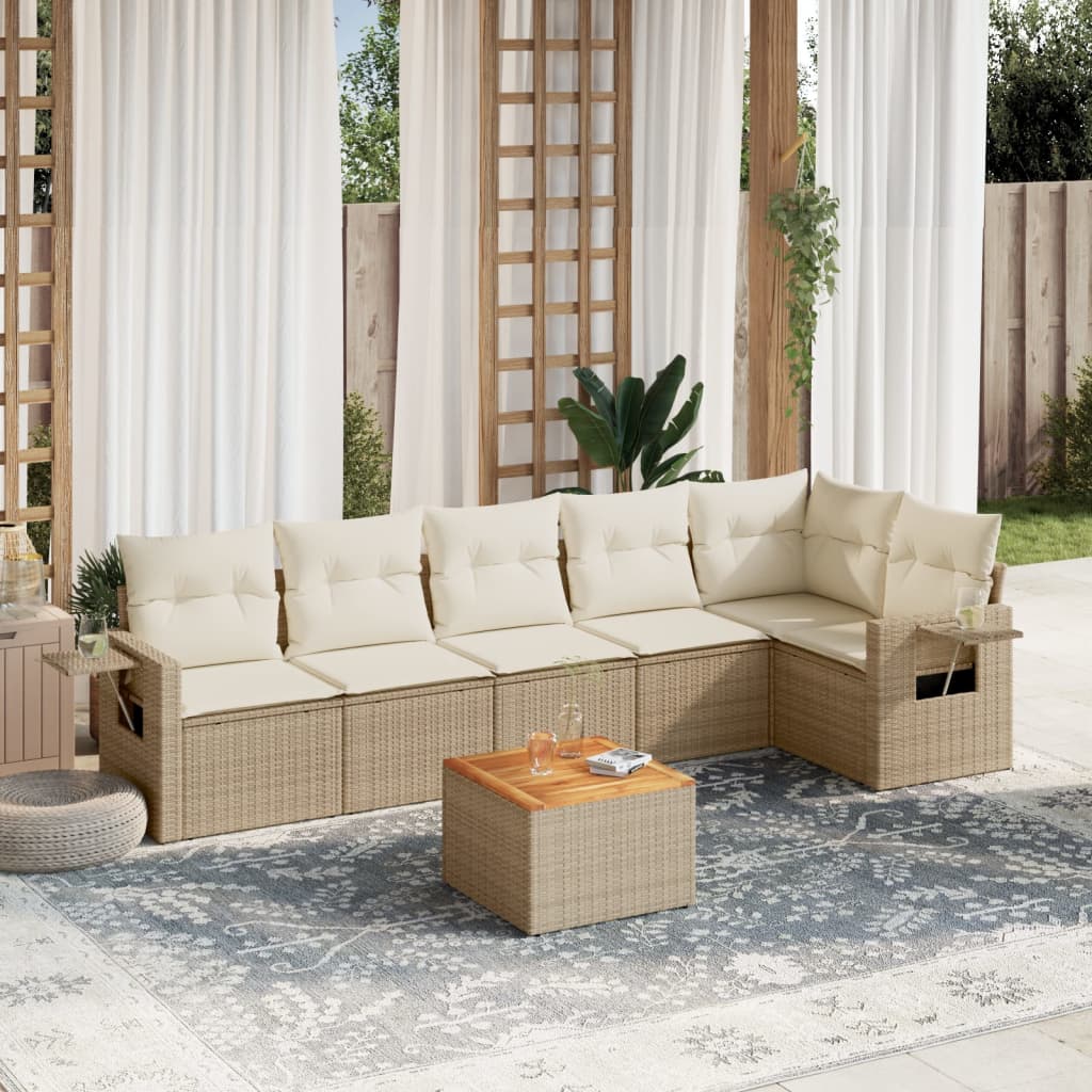 7-delige Loungeset met kussens poly rattan beige is nu te koop bij PeponiXL, paradijselijk wonen!