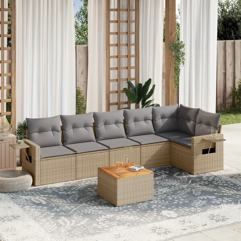 7-delige Loungeset met kussens poly rattan beige is nu te koop bij PeponiXL, paradijselijk wonen!