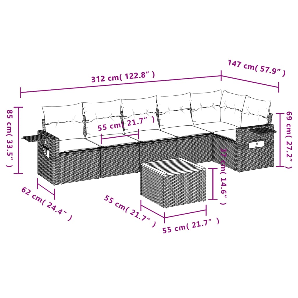 7-delige Loungeset met kussens poly rattan grijs is nu te koop bij PeponiXL, paradijselijk wonen!