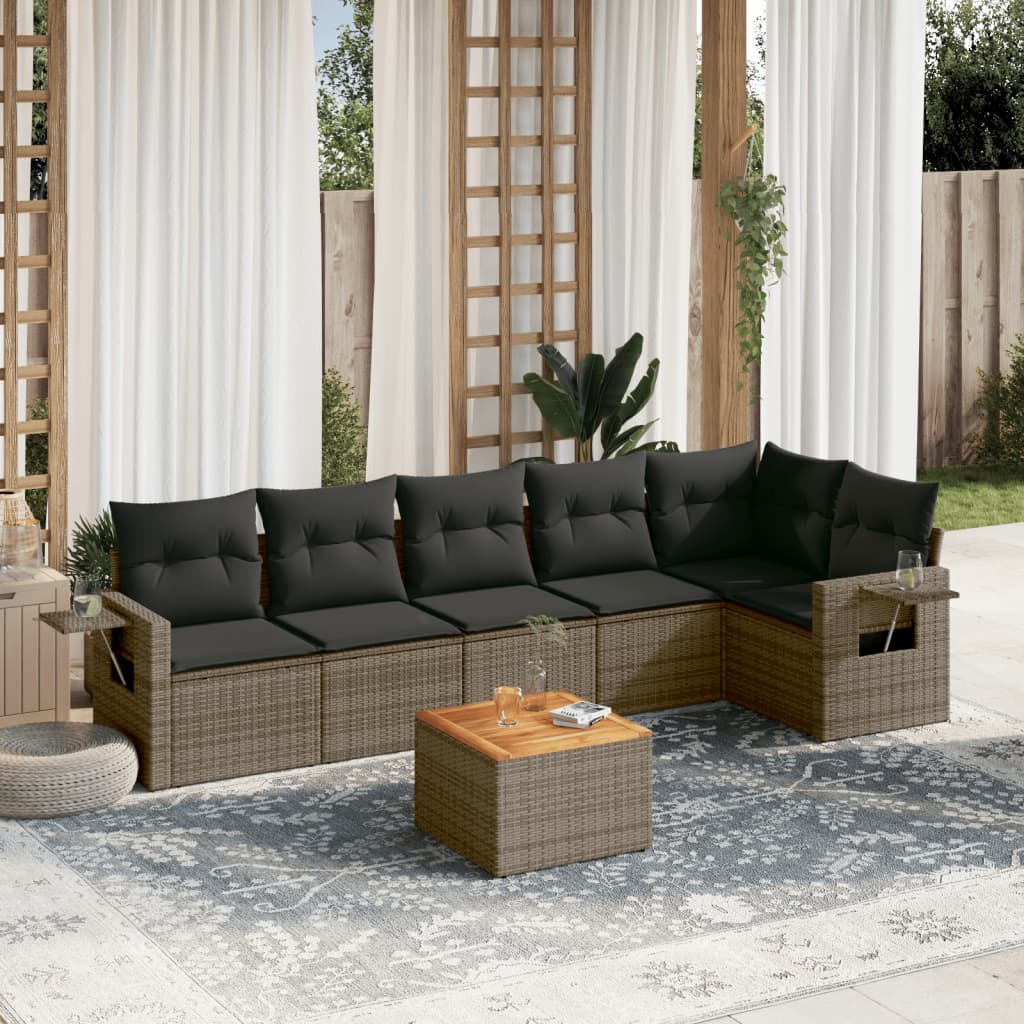 7-delige Loungeset met kussens poly rattan grijs is nu te koop bij PeponiXL, paradijselijk wonen!