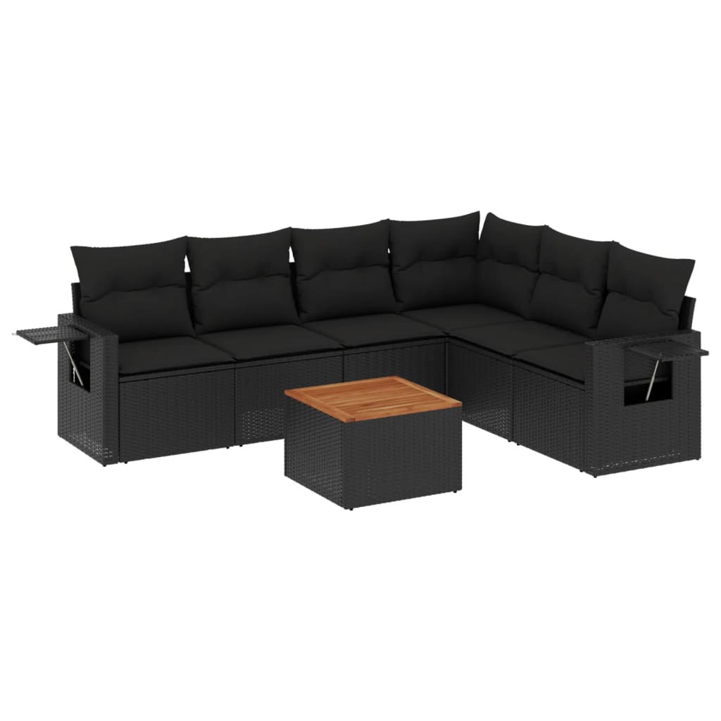 7-delige Loungeset met kussens poly rattan zwart is nu te koop bij PeponiXL, paradijselijk wonen!