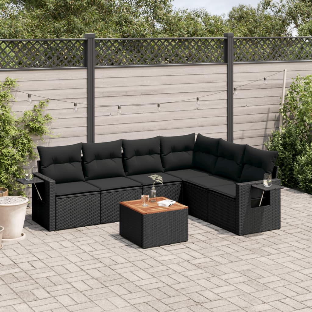 7-delige Loungeset met kussens poly rattan zwart is nu te koop bij PeponiXL, paradijselijk wonen!