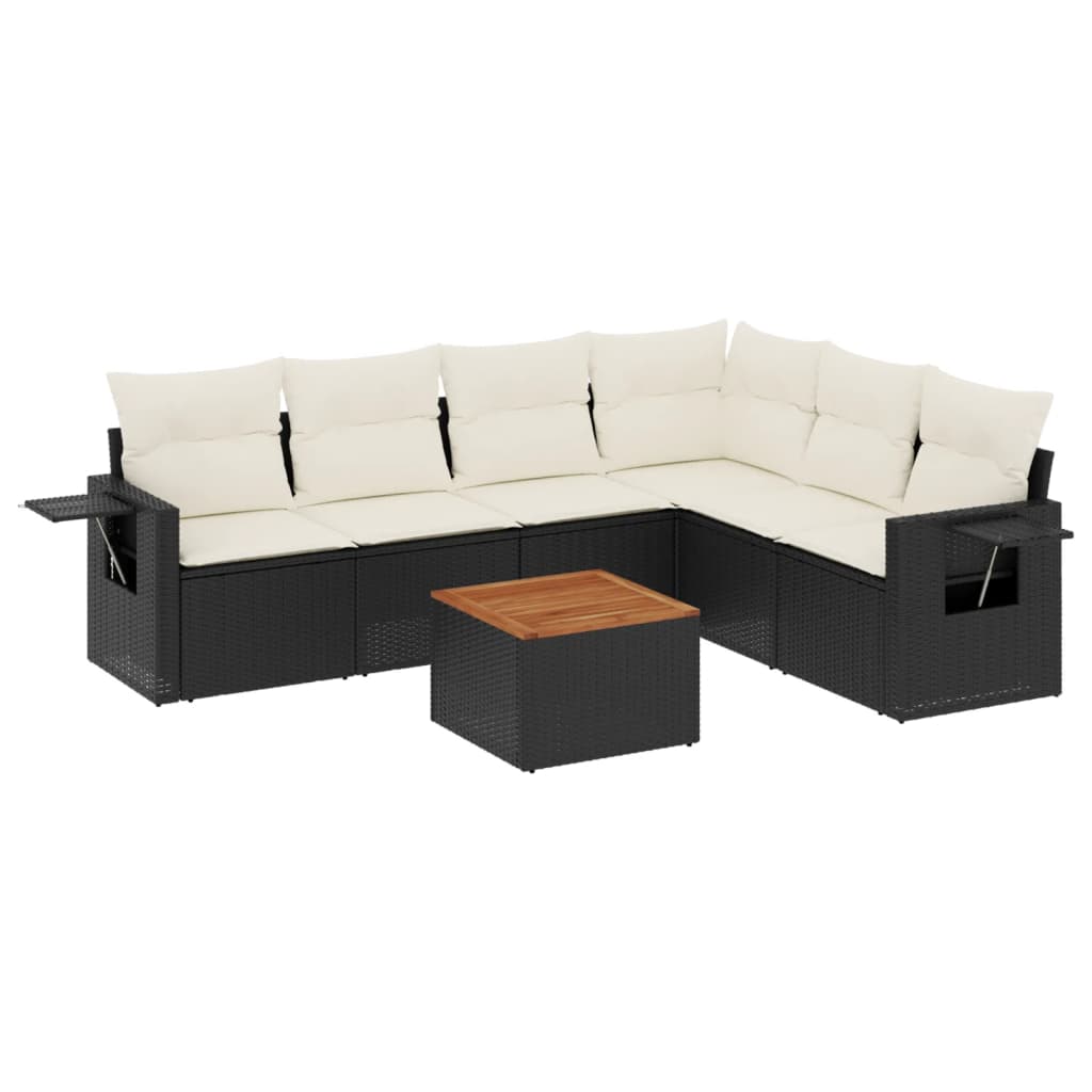 7-delige Loungeset met kussens poly rattan zwart is nu te koop bij PeponiXL, paradijselijk wonen!