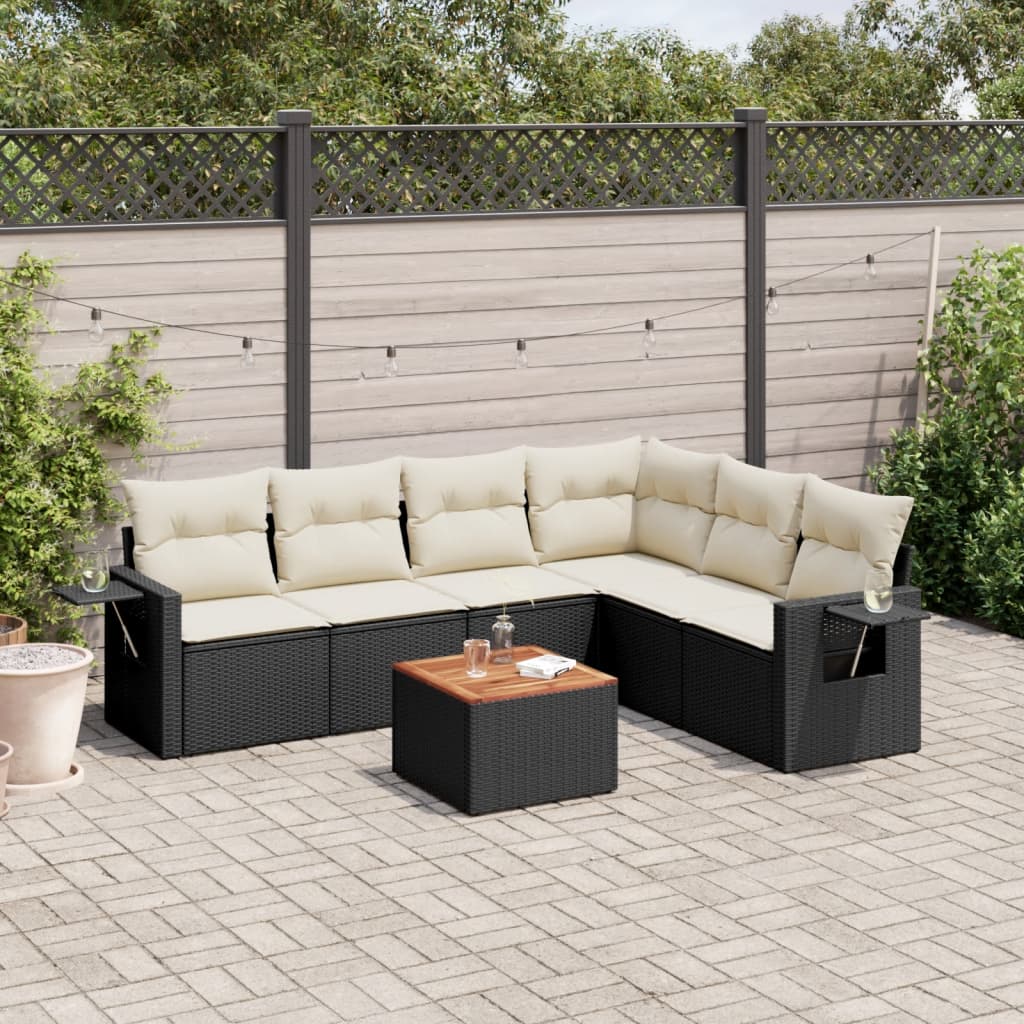 7-delige Loungeset met kussens poly rattan zwart is nu te koop bij PeponiXL, paradijselijk wonen!