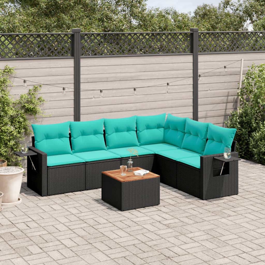 7-delige tuinbankset met kussens van zwart polyrotan is nu te koop bij PeponiXL, paradijselijk wonen!