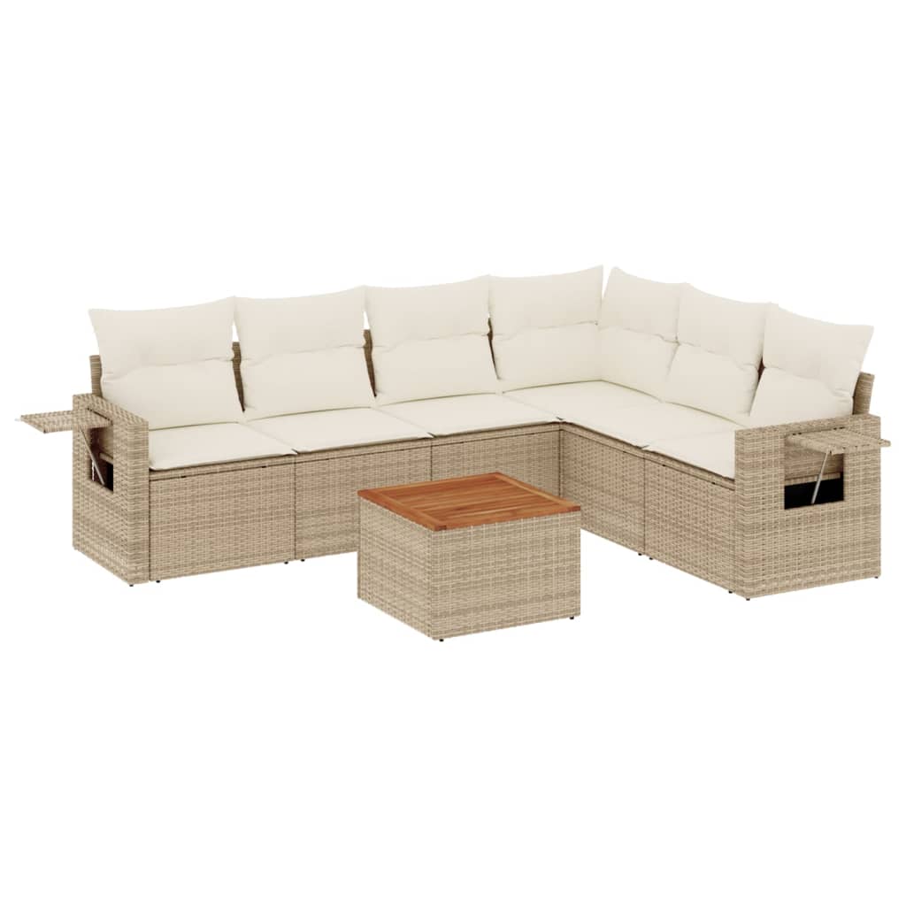 7-delige Loungeset met kussens poly rattan beige is nu te koop bij PeponiXL, paradijselijk wonen!