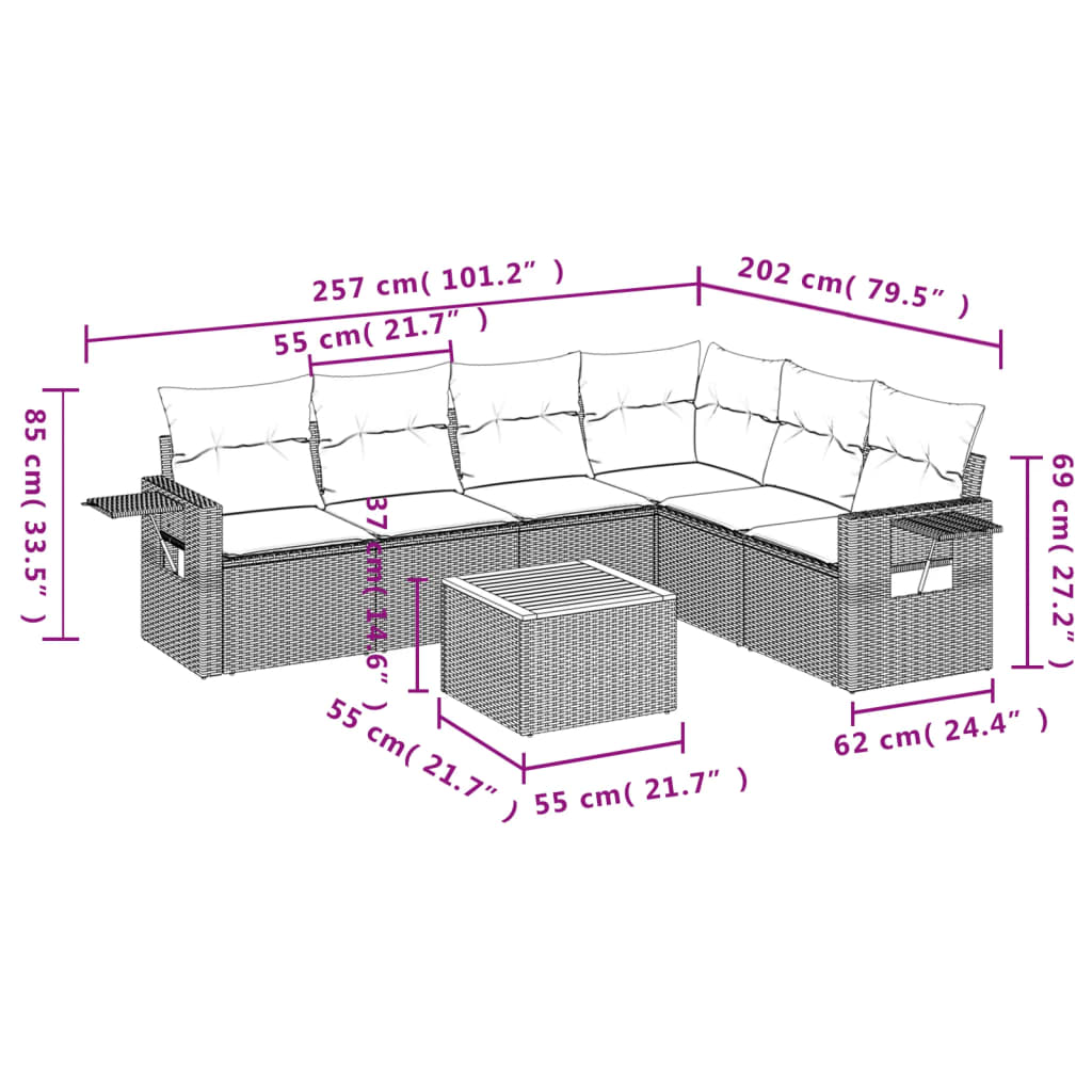 7-delige Loungeset met kussens poly rattan beige is nu te koop bij PeponiXL, paradijselijk wonen!