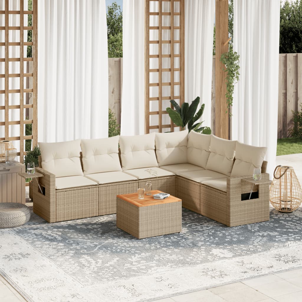 7-delige Loungeset met kussens poly rattan beige is nu te koop bij PeponiXL, paradijselijk wonen!