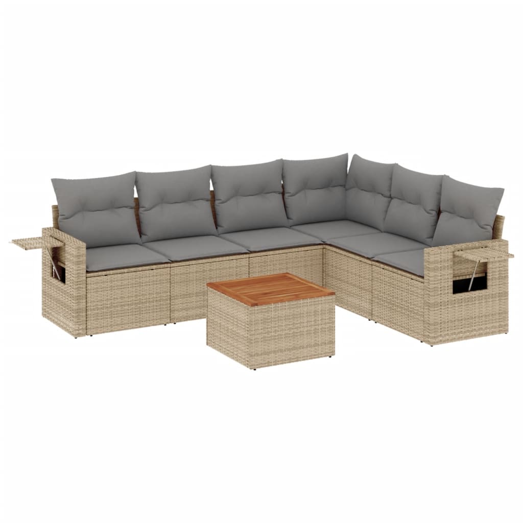 7-delige Loungeset met kussens poly rattan beige is nu te koop bij PeponiXL, paradijselijk wonen!