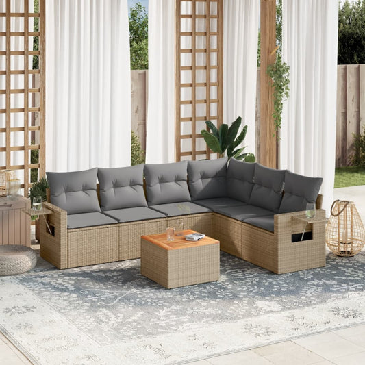 7-delige Loungeset met kussens poly rattan beige is nu te koop bij PeponiXL, paradijselijk wonen!