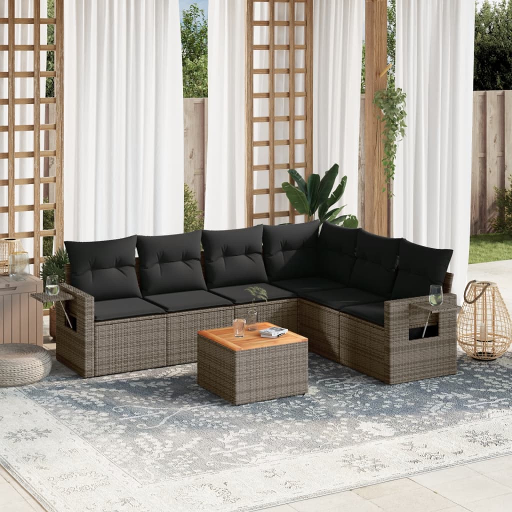 7-delige Loungeset met kussens poly rattan grijs is nu te koop bij PeponiXL, paradijselijk wonen!