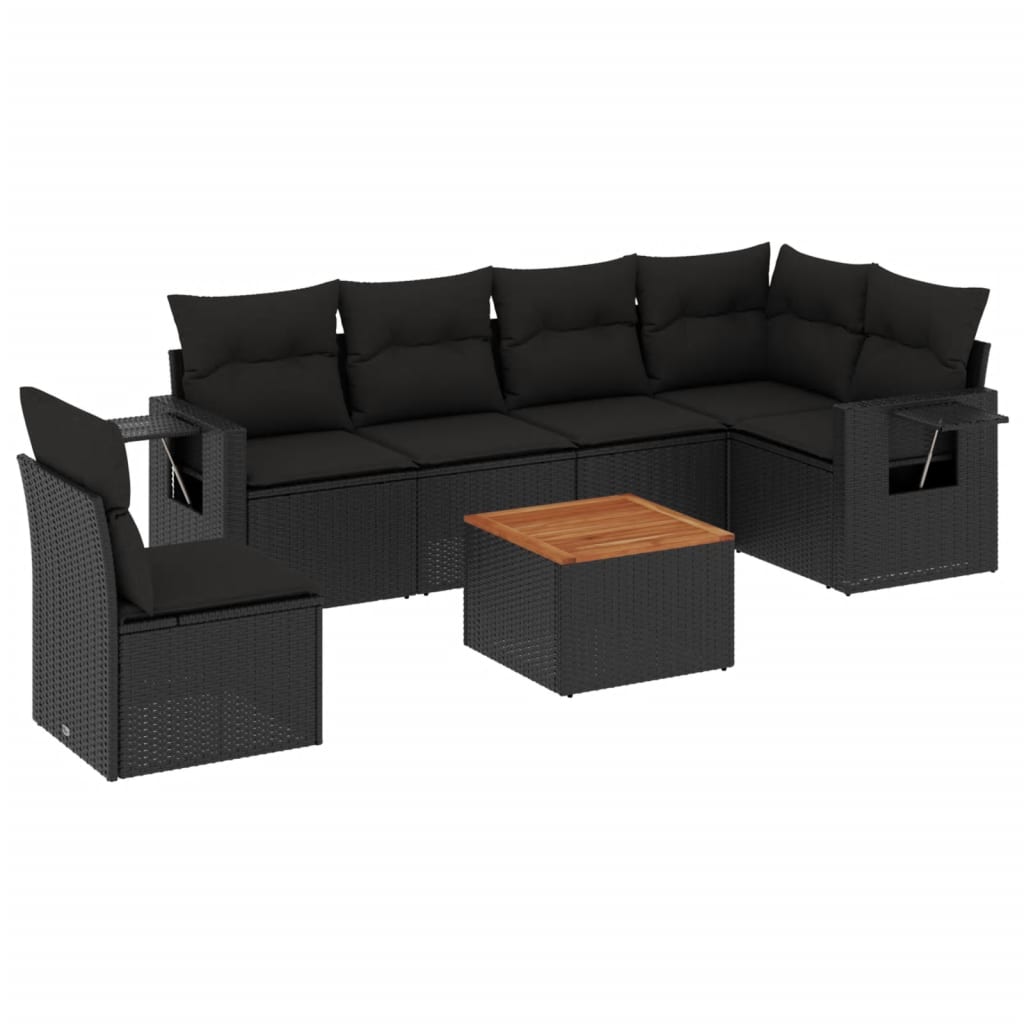 7-delige Loungeset met kussens poly rattan zwart is nu te koop bij PeponiXL, paradijselijk wonen!