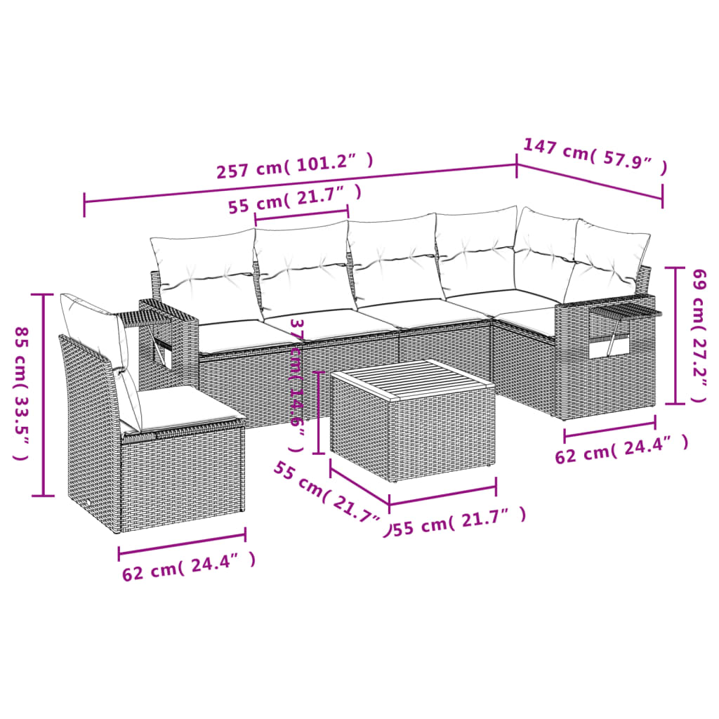 7-delige Loungeset met kussens poly rattan zwart is nu te koop bij PeponiXL, paradijselijk wonen!