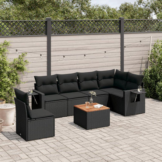 7-delige Loungeset met kussens poly rattan zwart is nu te koop bij PeponiXL, paradijselijk wonen!