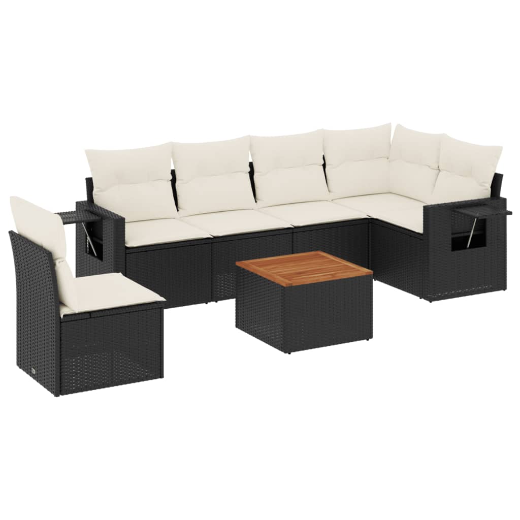 7-delige Loungeset met kussens poly rattan zwart is nu te koop bij PeponiXL, paradijselijk wonen!