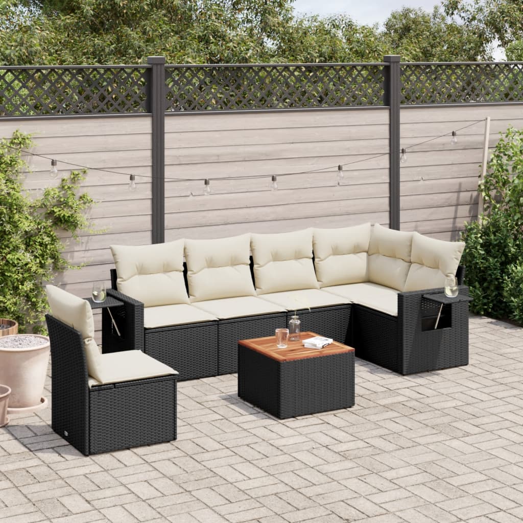 7-delige Loungeset met kussens poly rattan zwart is nu te koop bij PeponiXL, paradijselijk wonen!