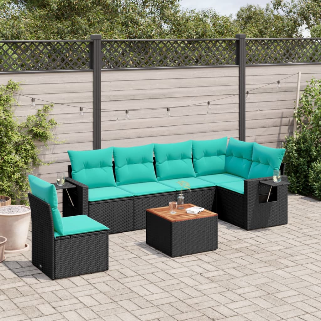 7-delige tuinbankset met kussens van zwart polyrotan is nu te koop bij PeponiXL, paradijselijk wonen!