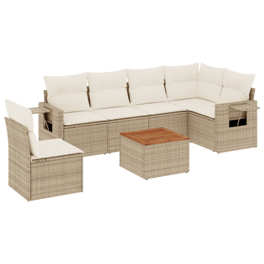 7-delige Loungeset met kussens poly rattan beige is nu te koop bij PeponiXL, paradijselijk wonen!