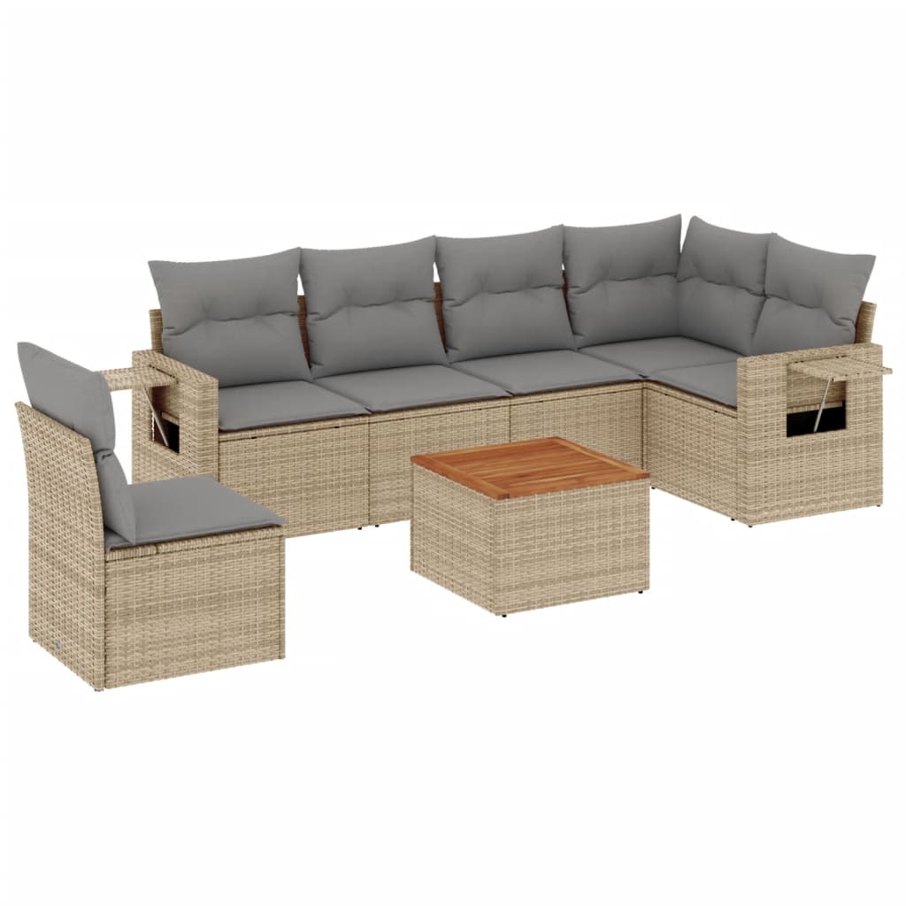 7-delige Loungeset met kussens poly rattan beige is nu te koop bij PeponiXL, paradijselijk wonen!