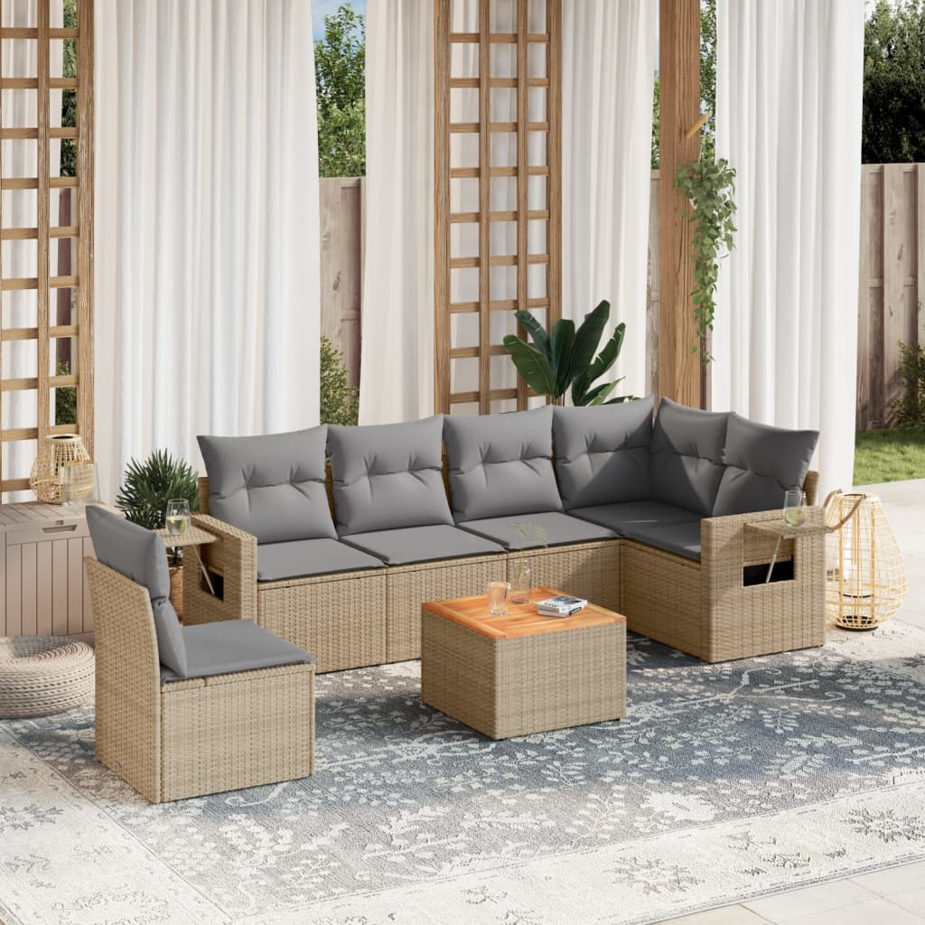 7-delige Loungeset met kussens poly rattan beige is nu te koop bij PeponiXL, paradijselijk wonen!