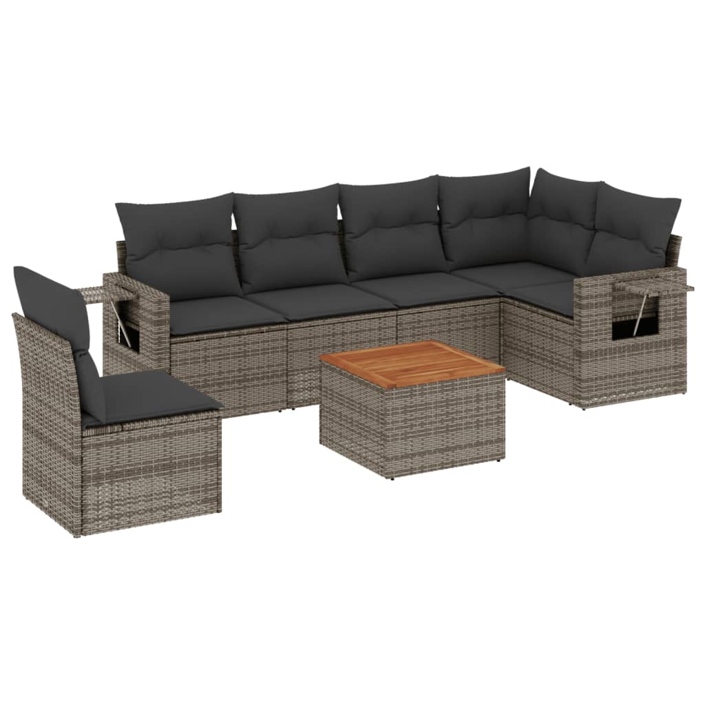 7-delige Loungeset met kussens poly rattan grijs is nu te koop bij PeponiXL, paradijselijk wonen!