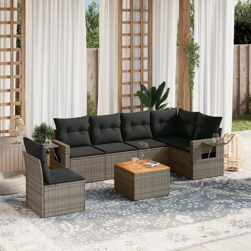 7-delige Loungeset met kussens poly rattan grijs is nu te koop bij PeponiXL, paradijselijk wonen!