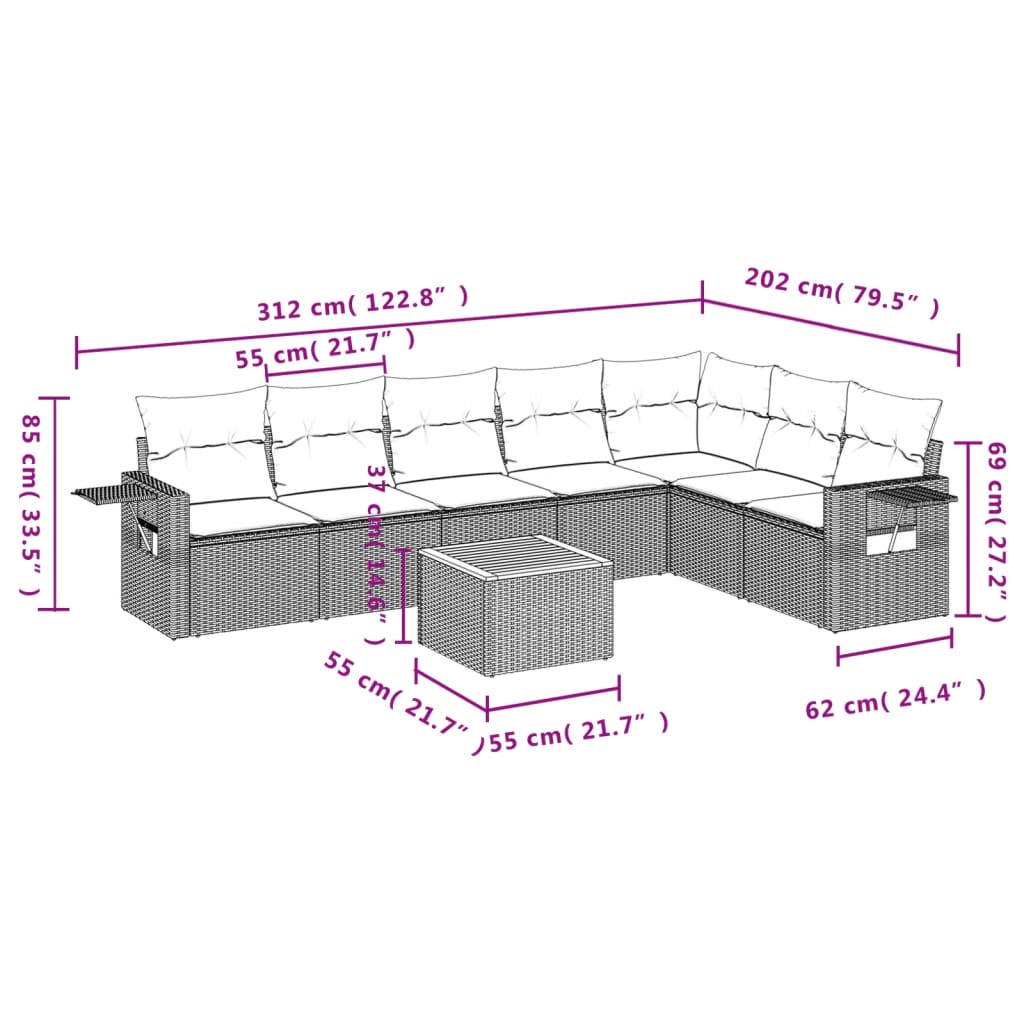 8-delige Loungeset met kussens poly rattan zwart is nu te koop bij PeponiXL, paradijselijk wonen!