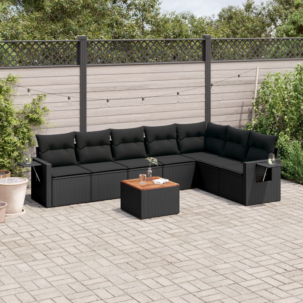 8-delige Loungeset met kussens poly rattan zwart is nu te koop bij PeponiXL, paradijselijk wonen!