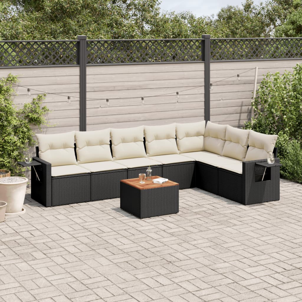 8-delige Loungeset met kussens poly rattan zwart is nu te koop bij PeponiXL, paradijselijk wonen!