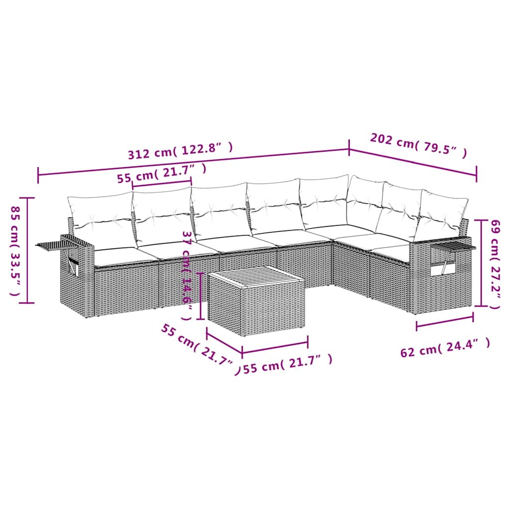 8-delige tuinbankset met kussens, zwart polyrotan is nu te koop bij PeponiXL, paradijselijk wonen!