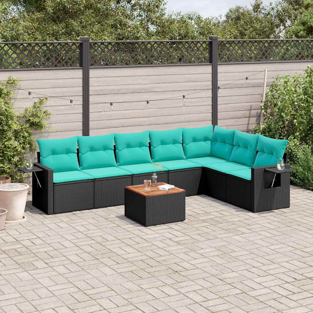 8-delige tuinbankset met kussens, zwart polyrotan is nu te koop bij PeponiXL, paradijselijk wonen!