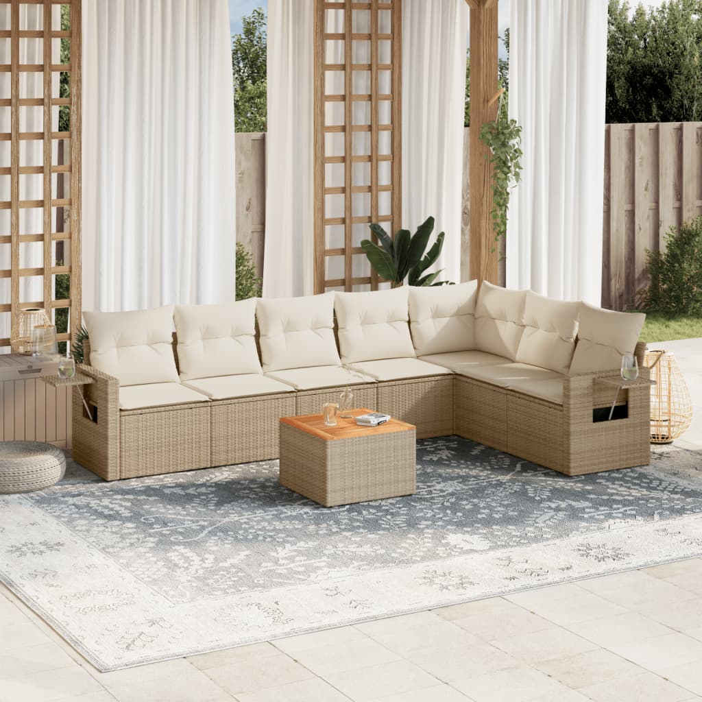 8-delige Loungeset met kussens poly rattan beige is nu te koop bij PeponiXL, paradijselijk wonen!