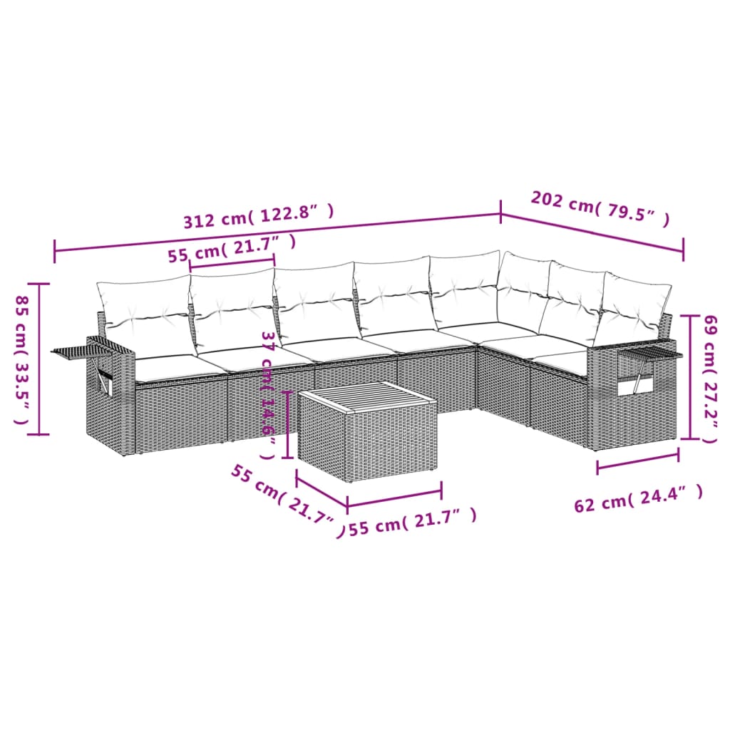 8-delige Loungeset met kussens poly rattan grijs is nu te koop bij PeponiXL, paradijselijk wonen!