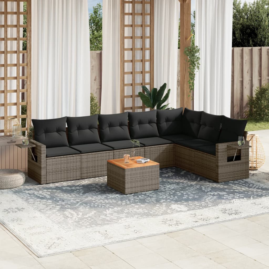 8-delige Loungeset met kussens poly rattan grijs is nu te koop bij PeponiXL, paradijselijk wonen!