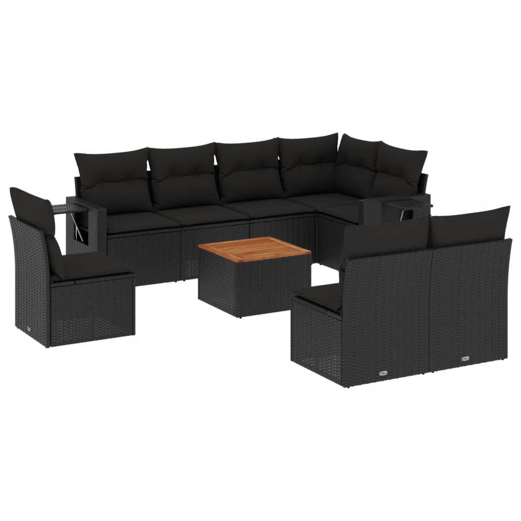 9-delige Loungeset met kussens poly rattan zwart is nu te koop bij PeponiXL, paradijselijk wonen!