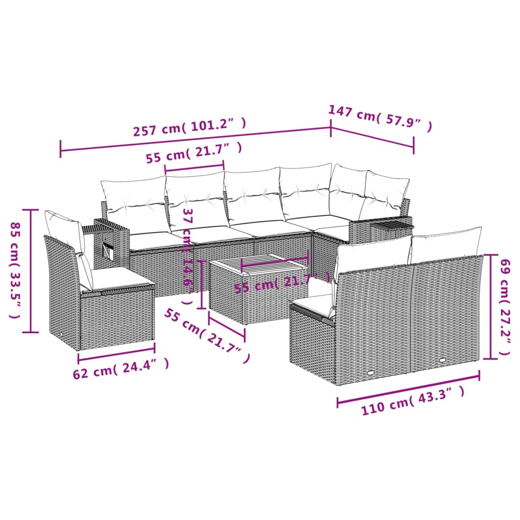 9-delige Loungeset met kussens poly rattan zwart is nu te koop bij PeponiXL, paradijselijk wonen!