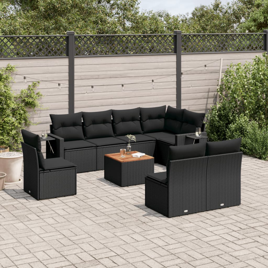 9-delige Loungeset met kussens poly rattan zwart is nu te koop bij PeponiXL, paradijselijk wonen!