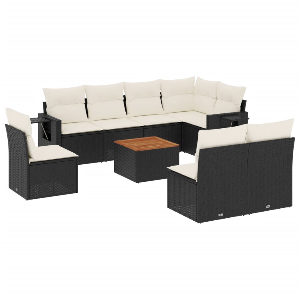 9-delige Loungeset met kussens poly rattan zwart is nu te koop bij PeponiXL, paradijselijk wonen!