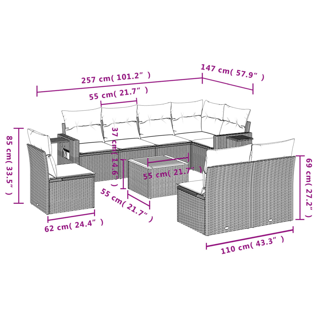 9-delige Loungeset met kussens poly rattan zwart is nu te koop bij PeponiXL, paradijselijk wonen!