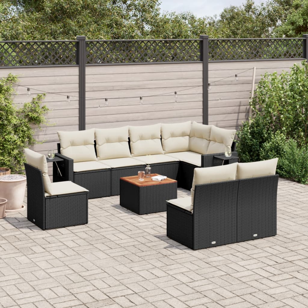 9-delige Loungeset met kussens poly rattan zwart is nu te koop bij PeponiXL, paradijselijk wonen!