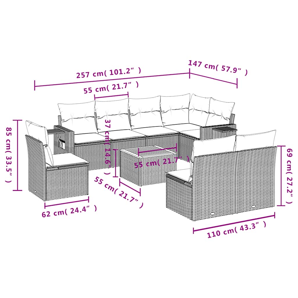9-delige tuinbankset met kussens van zwart polyrotan is nu te koop bij PeponiXL, paradijselijk wonen!