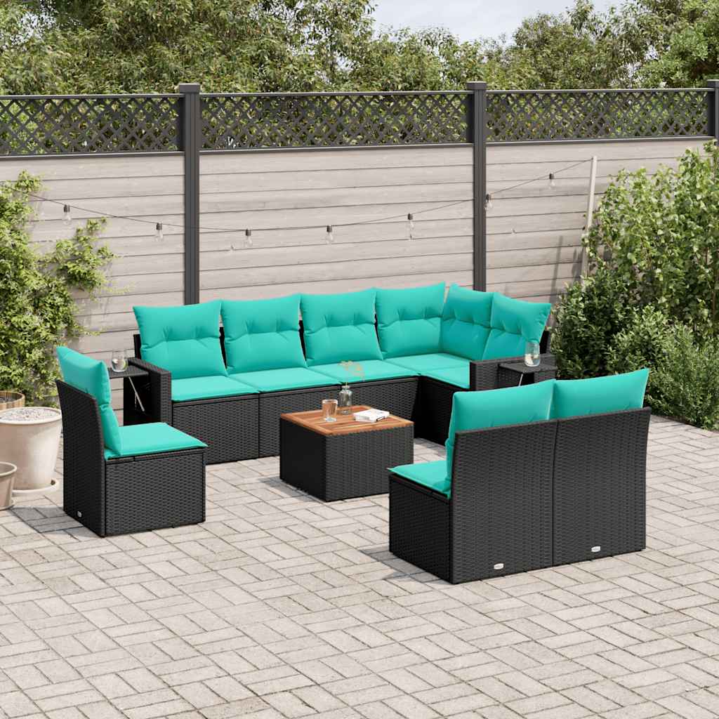 9-delige tuinbankset met kussens van zwart polyrotan is nu te koop bij PeponiXL, paradijselijk wonen!