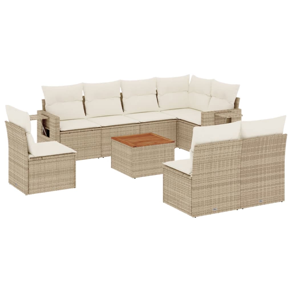 9-delige Loungeset met kussens poly rattan beige is nu te koop bij PeponiXL, paradijselijk wonen!