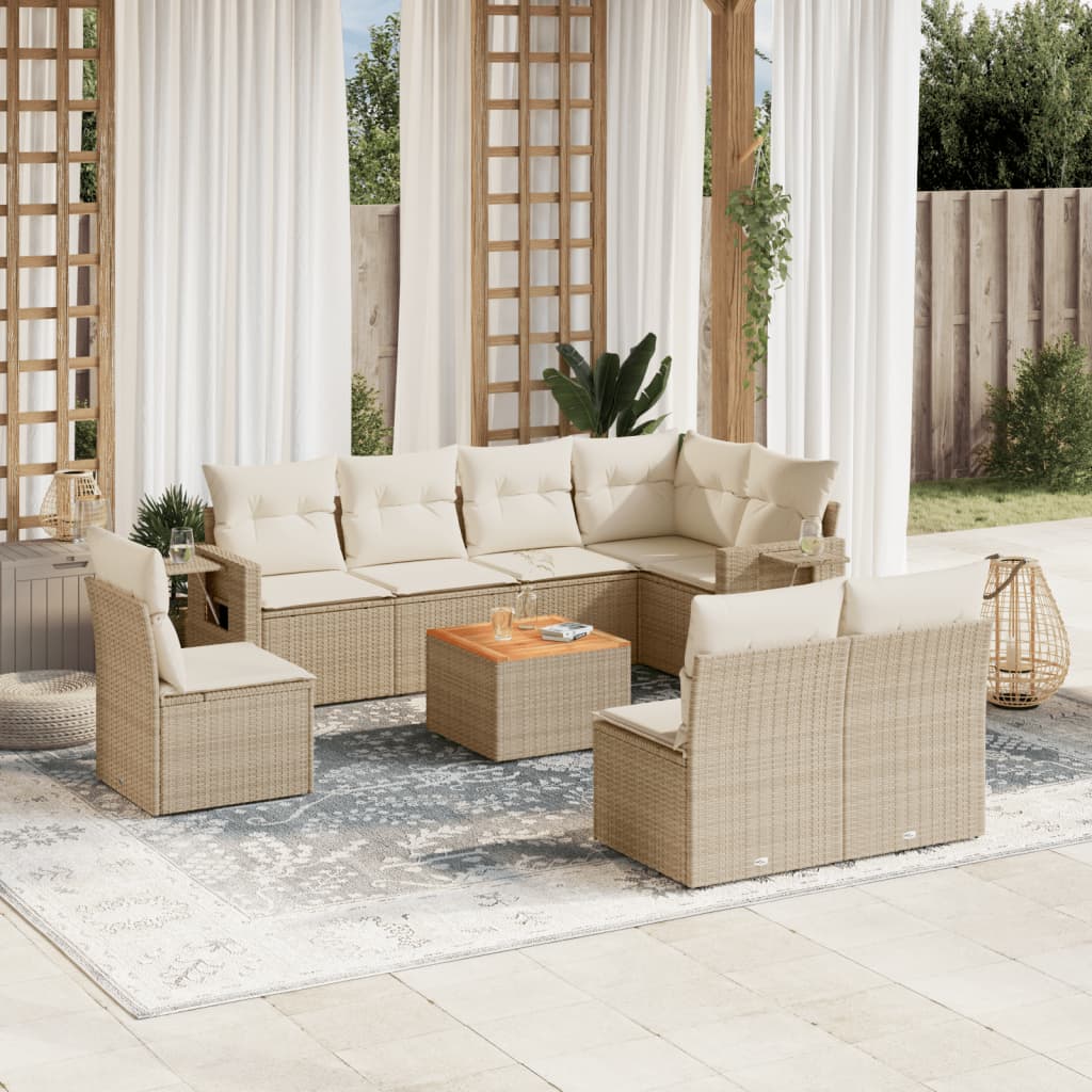 9-delige Loungeset met kussens poly rattan beige is nu te koop bij PeponiXL, paradijselijk wonen!